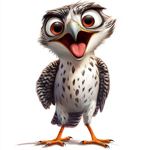 Humorous caricature of a falcon with human characteristics