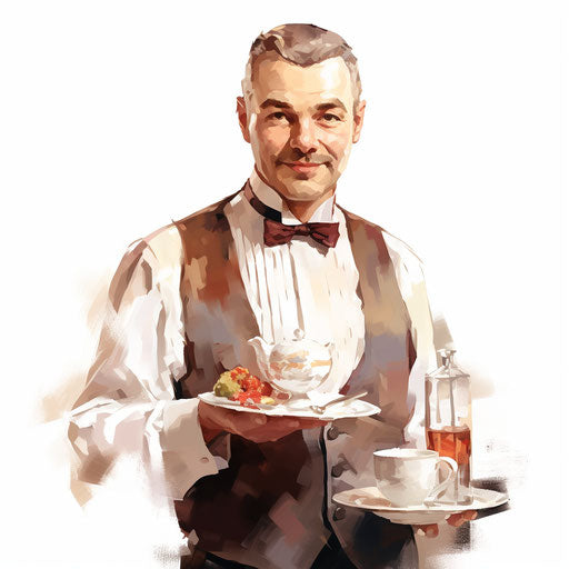 Waiter clipart in the style of Impressionistic Art, on a white background