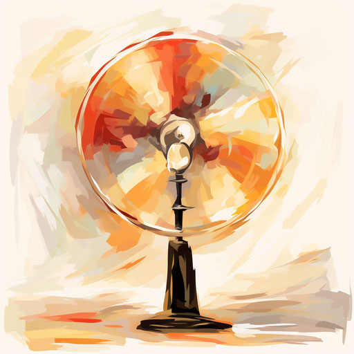 Electric fan in the style of Impressionistic Art, on a white background