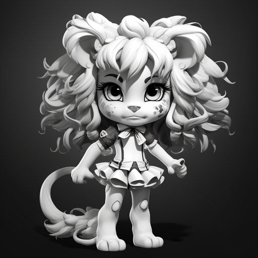 Cartoon of a cute lion on black and white paper