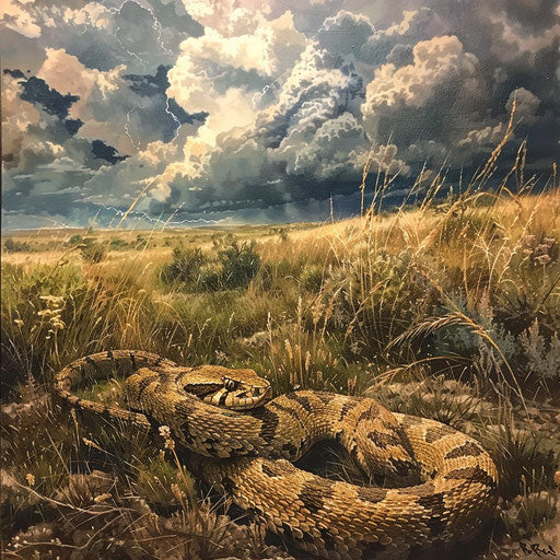 Rattlesnake with storm over the prairie