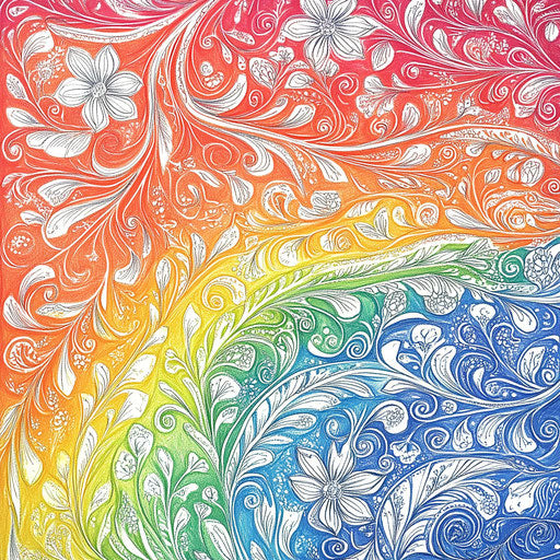Rainbow flag with intricate floral designs