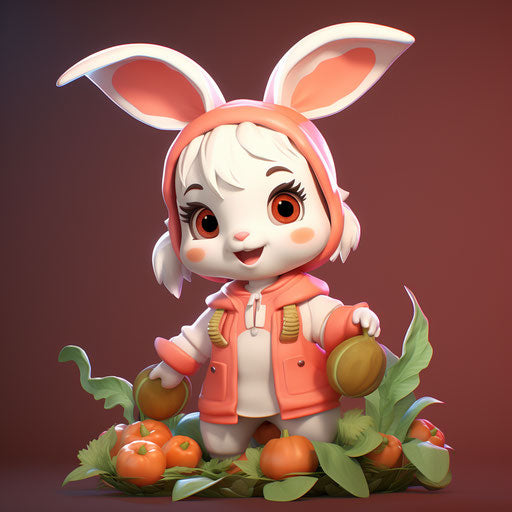 A funny little rabbit holding carrots, anime style, animated gifs