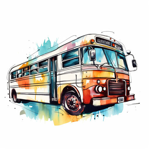 Bus drawing in the style of Chiaroscuro Art, on white background