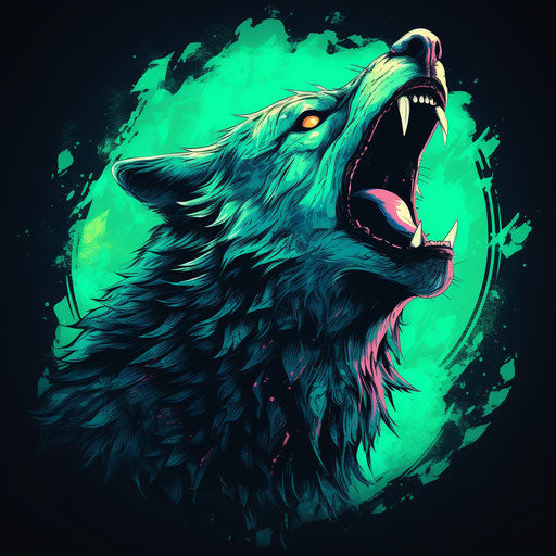The wolf howling in the dark, green light