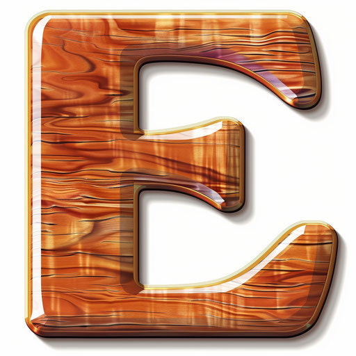Realistic style clipart of letter e with random flat background