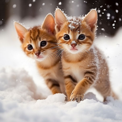 Abyssinian cat kittens playing in the snow
