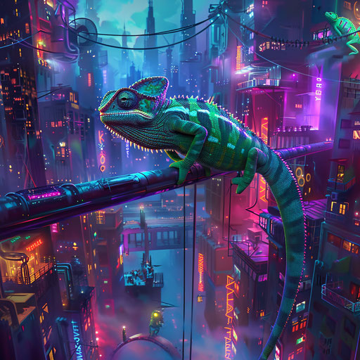 Chameleon in a neon lights maze