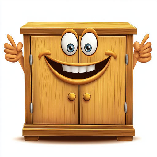 Humorous caricature of a cupboard with human characteristics