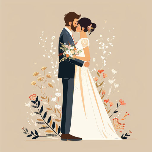 Realistic marriage clipart on flat beige background