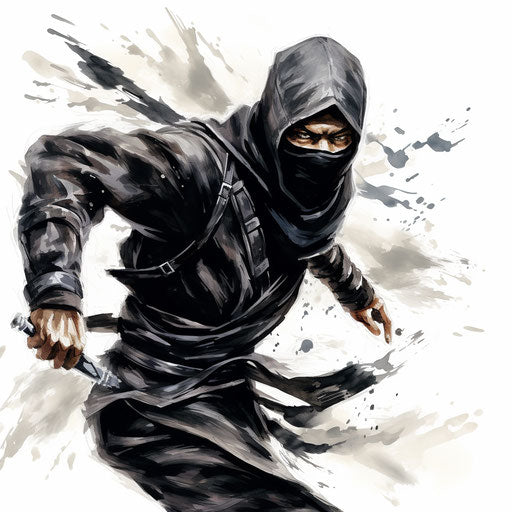 Ninja clipart in the style of an oil painting, on a white background
