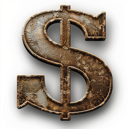 Realistic dollar sign with flat white background and textures