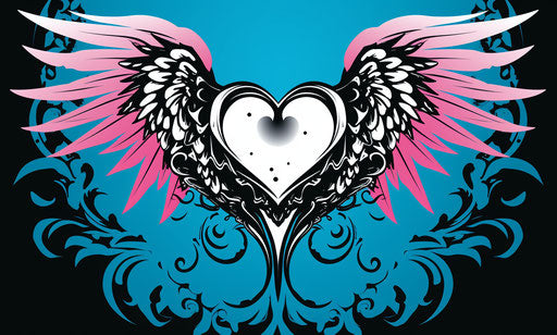 Winged heart in graffiti style, high-contrast shading, RTX on