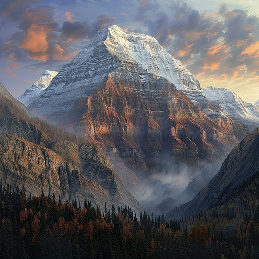 The rugged cliffs of Mount Robson illuminated by the sunset