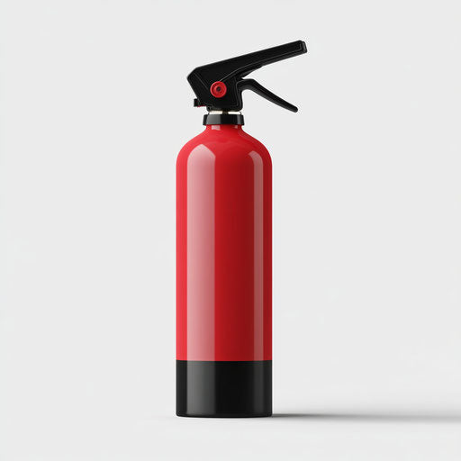 3D fire extinguisher in photo realistic style on flat white background
