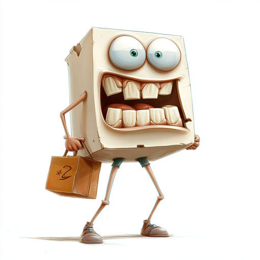 Humorous caricature of a milk carton with exaggerated human characteristics