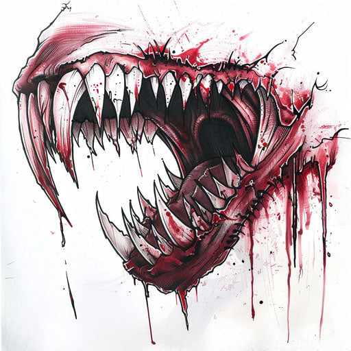 Chilling vampire's bite tattoo in gothic style on pure white