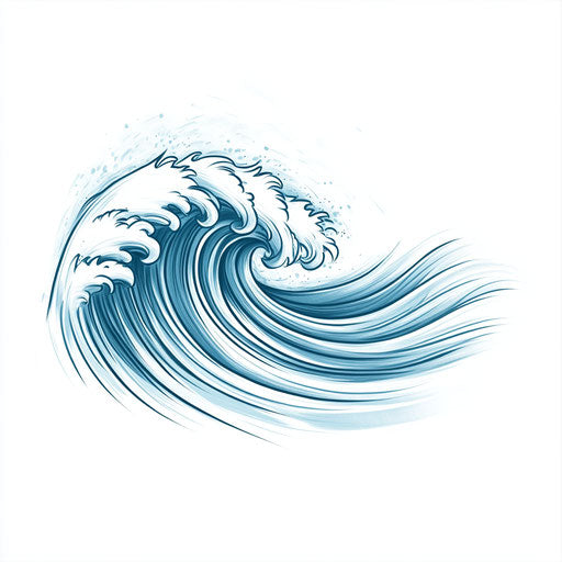 A beautiful clipart style flat tattoo sketch for small forearm tattoos, depicting a simple wave in soft blue tones