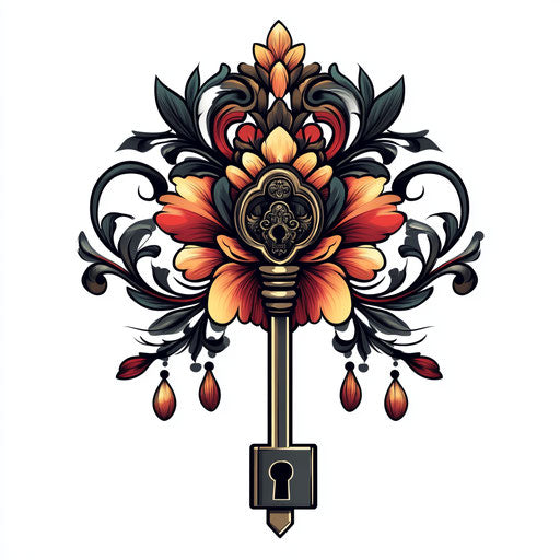 Mafia tattoo sketch with antique key and lock