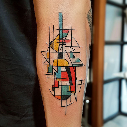 Abstract flat tattoo sketch with the cross in fragmented colorful shapes