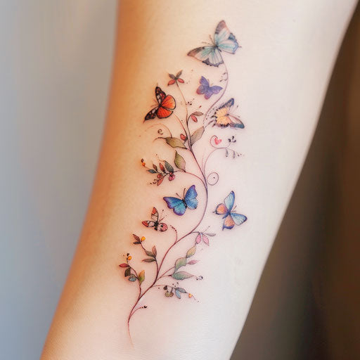 Delicate vine with butterfly tattoo