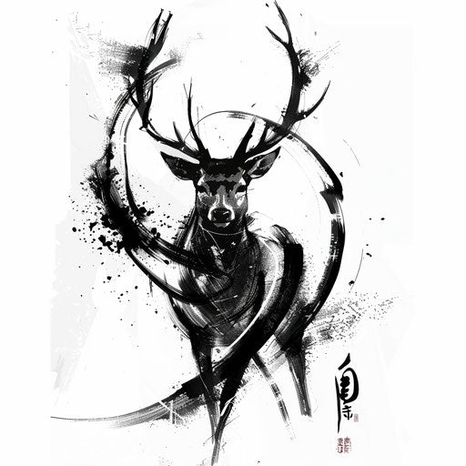Expressive deer tattoo with dynamic brush strokes
