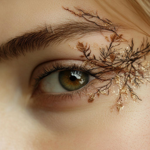 Brow tattoo with a soft, ethereal glow