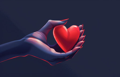 Red heart held by hand, princesscore style