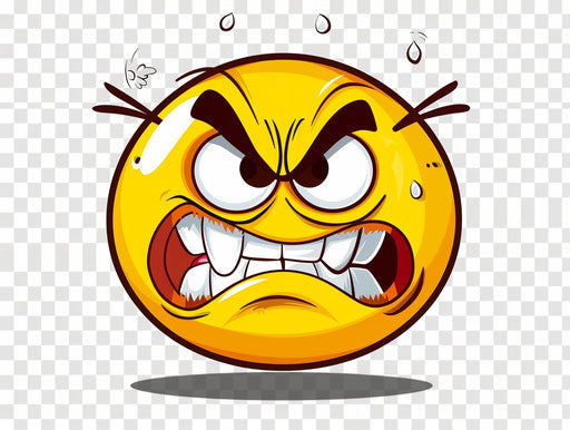 Angry yellow person, transparent background anger face clipart, meme art style, made of all the above 4:3