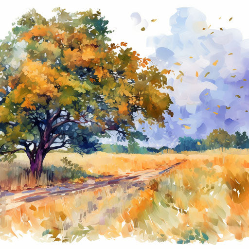 September clipart images in the style of Impressionistic Art, on a white background