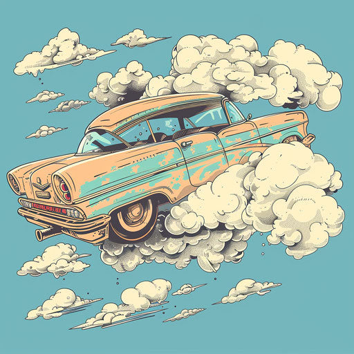 Surreal tattoo sketch of a flying car