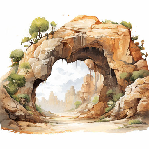 Cave clipart in the style of Oil painting, on a white background