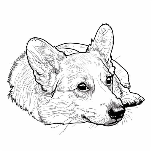 A corgi lying down, ready to be colored