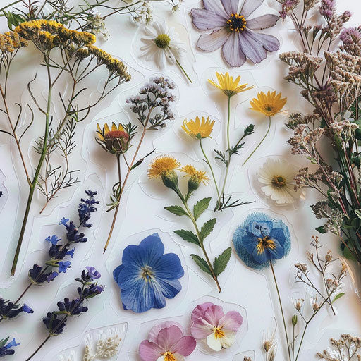 Set of wildflower tattoos on white table in realistic style
