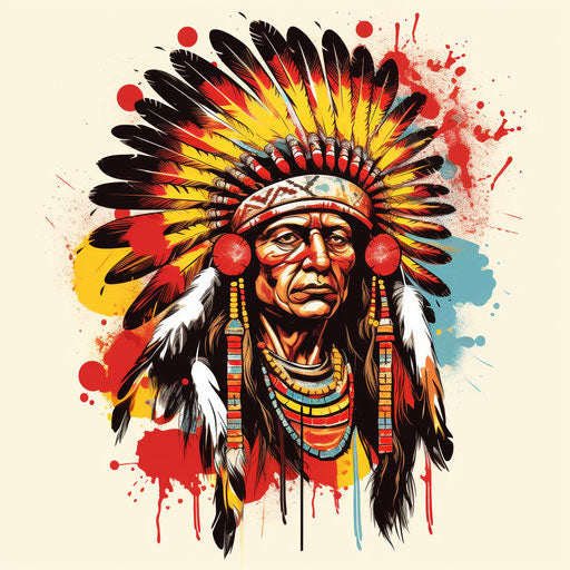 Indian chief tattoo in animated mosaic style