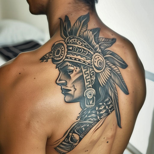 Art deco inspired Aztec warrior tattoo
