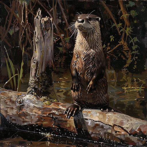 Otter standing on a log, curiously observing