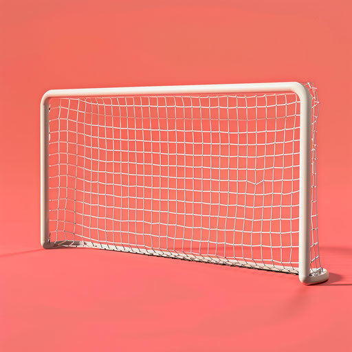 Photo-realistic soccer goal clipart on flat, vibrant coral background
