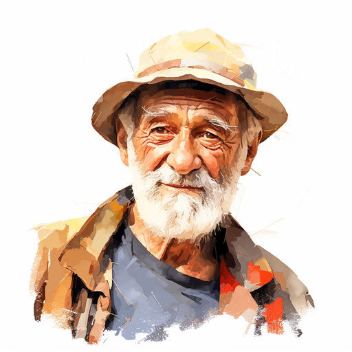 Grandfather clipart in the style of Impressionistic Art, on a white background