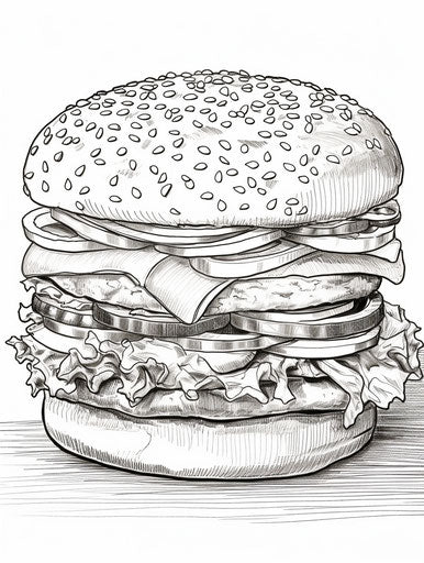 Burger coloring page with a sandwich