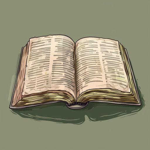 Dictionary illustration on olive background with soft gradients