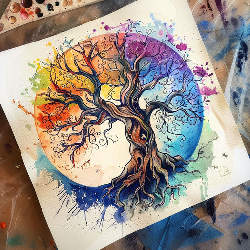 Neo-traditional Tree of Life tattoo sketch on canvas