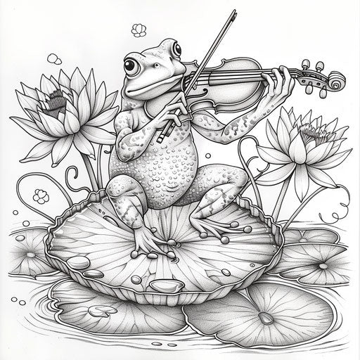 Frog playing violin on lily pad