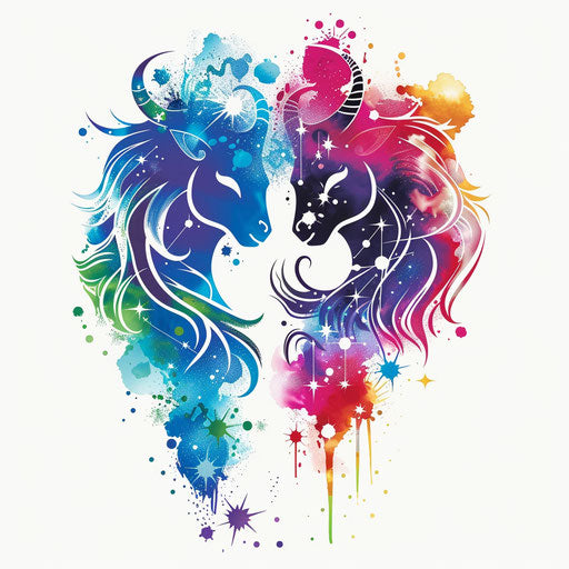 Colorful tattoo of the Gemini constellation in modern style