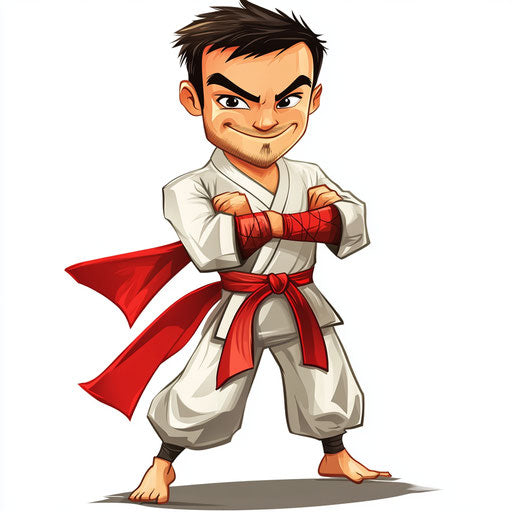 Humorous caricature of a karate artwork with human characteristics