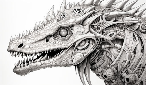 Dinosaur drawing with spiky head, intricately detailed style