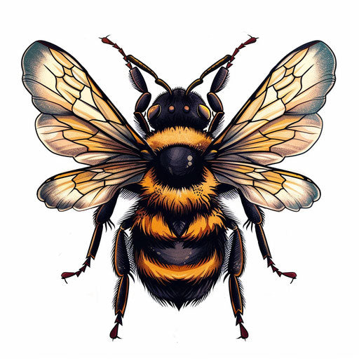 Vintage bumble bee tattoo on clean white background