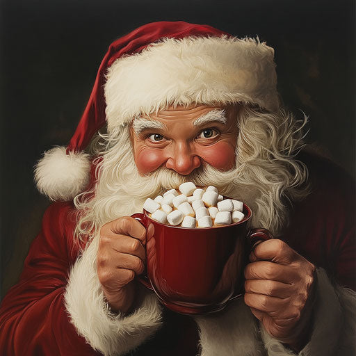 Santa Claus enjoying hot cocoa with marshmallows