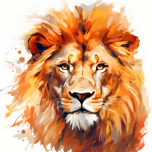 Lion face artwork in the style of Impressionistic Art, on white background