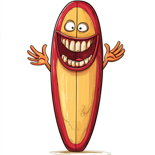 Humorous caricature of a surfboard cartoon clipart